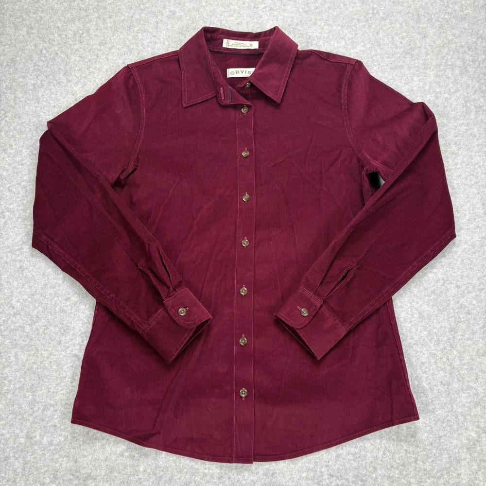 Orvis Button Down Shirt Womens 4 Burgundy Corduroy Long Sleeve Classic Outdoor